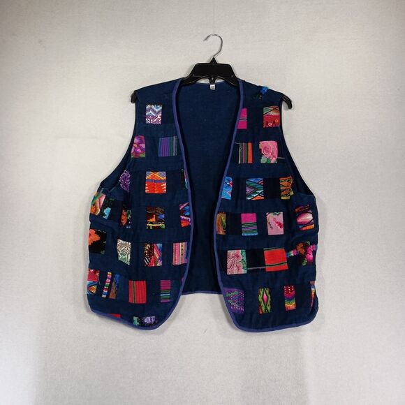 Vtg Ruth Y Nohemi Patchwork Vest Size XL Colorful Handmade Folk Art Whimsical - Picture 1 of 11